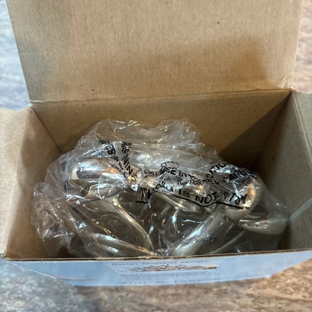 Wm A Rogers Silverplate Swan Napkin Rings MCM Set of 8 Holders 2 Boxes of 4 NIB
